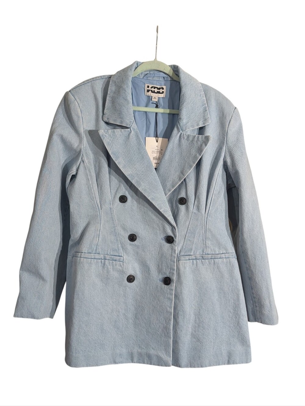 KBB by Kahlana Baby Blue Denim Look Double Breasted Blazer Jacket NWT XL - Picture 3 of 12